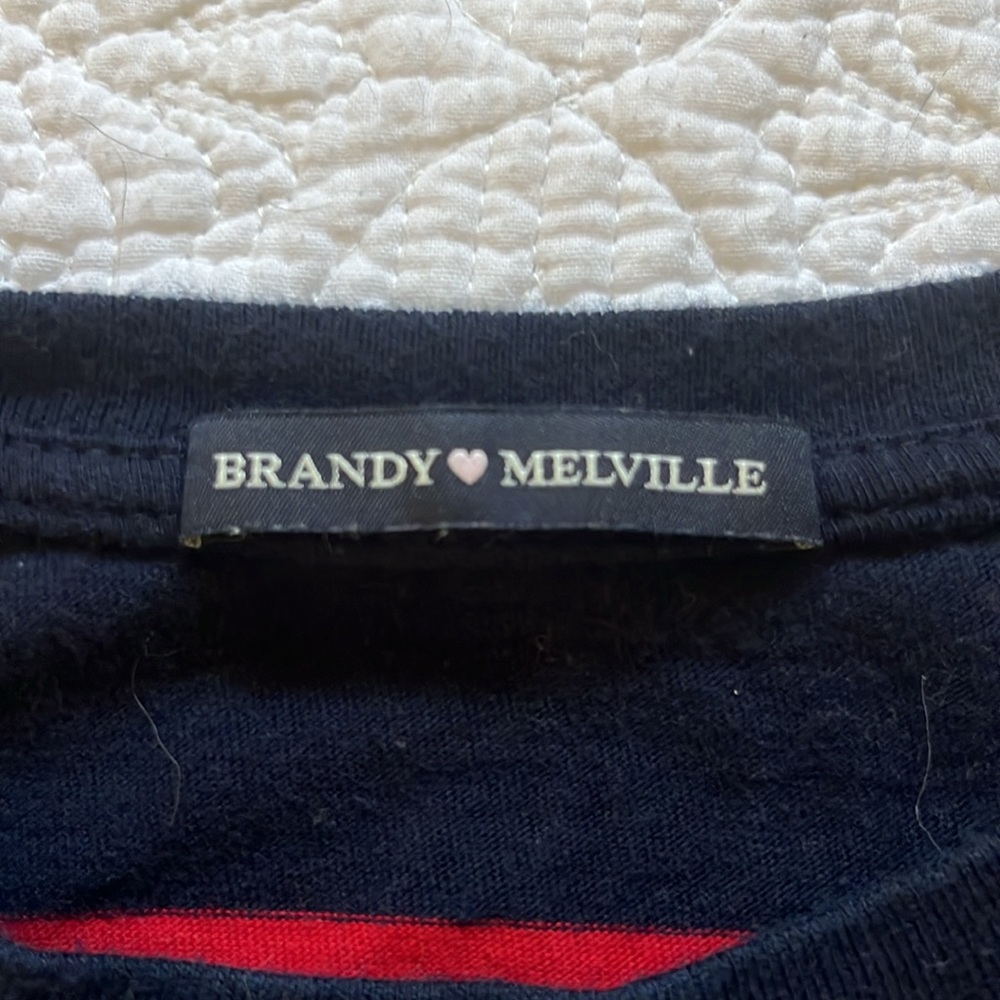 Brandy Melville, Dark Blue Striped Crop Top, One Size - Picture 2 of 3